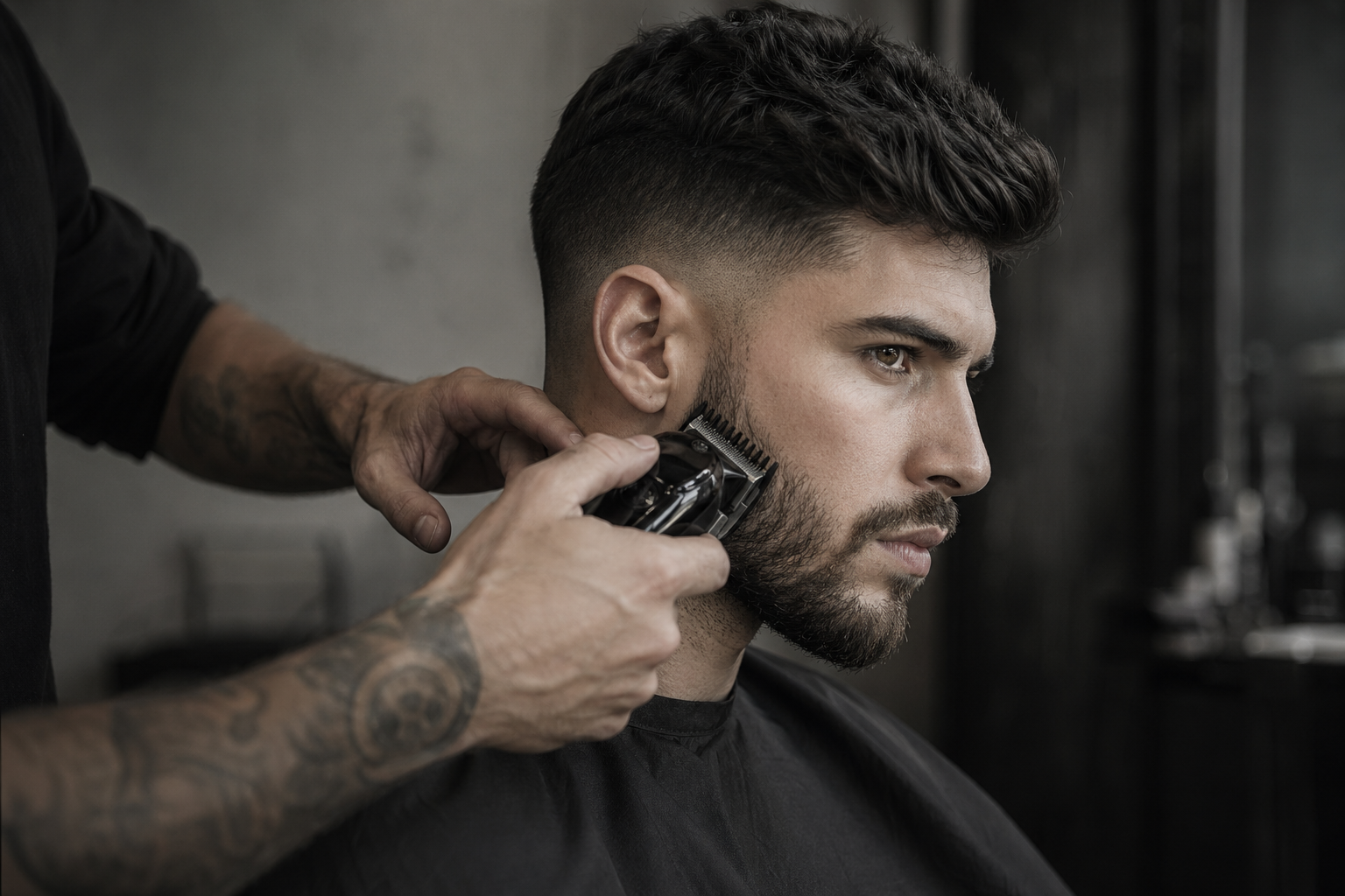 Detalle de fade y barba con clipper
